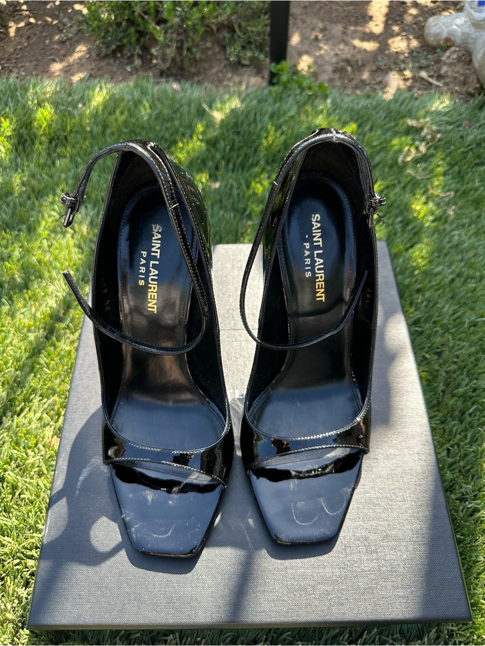 Saint Laurent Black Patent Opyum Logo-Heel Ankle-Strap Pump - Picture 5 of 15